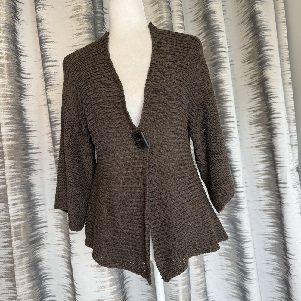 VENUE Cardigan Sweater Womens S Brown One Button Front Waterfall Hem